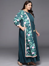 Green Floral Printed Plus Size Maxi Ethnic Dress-AP-AHEDCRDP-132